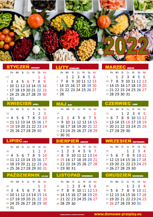 Kalendarz do druku kulinarny 2022